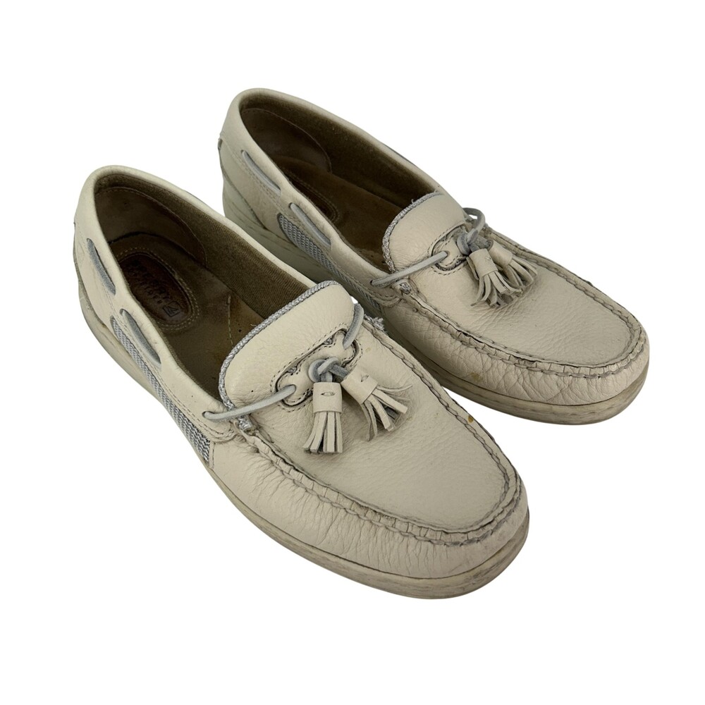 Sperry Top-Sider Shoes Womens Size 8M White Leather Tassel Loafers Boat